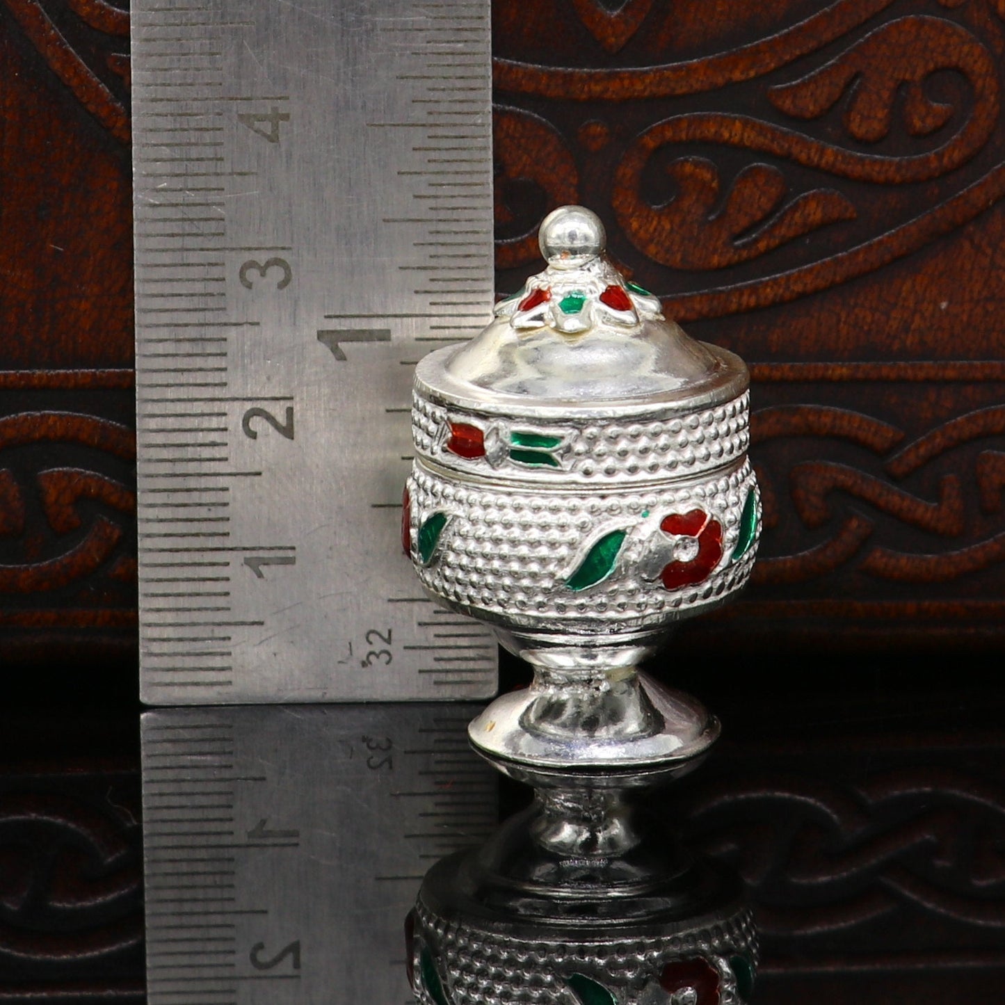 925 Sterling silver handmade fabulous trinket box, solid container box, casket box, sindoor box, enamel work customized gifting box stb91 - TRIBAL ORNAMENTS
