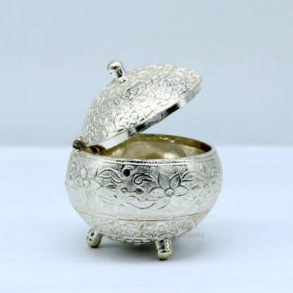 925 Sterling silver handmade fabulous trinket box, solid kumkum box, casket box, sindoor box, enamel work birds gifting box stb350 - TRIBAL ORNAMENTS