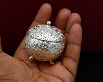 925 Sterling silver handmade fabulous trinket box, solid kumkum box, casket box, sindoor box, enamel work birds gifting box stb350 - TRIBAL ORNAMENTS