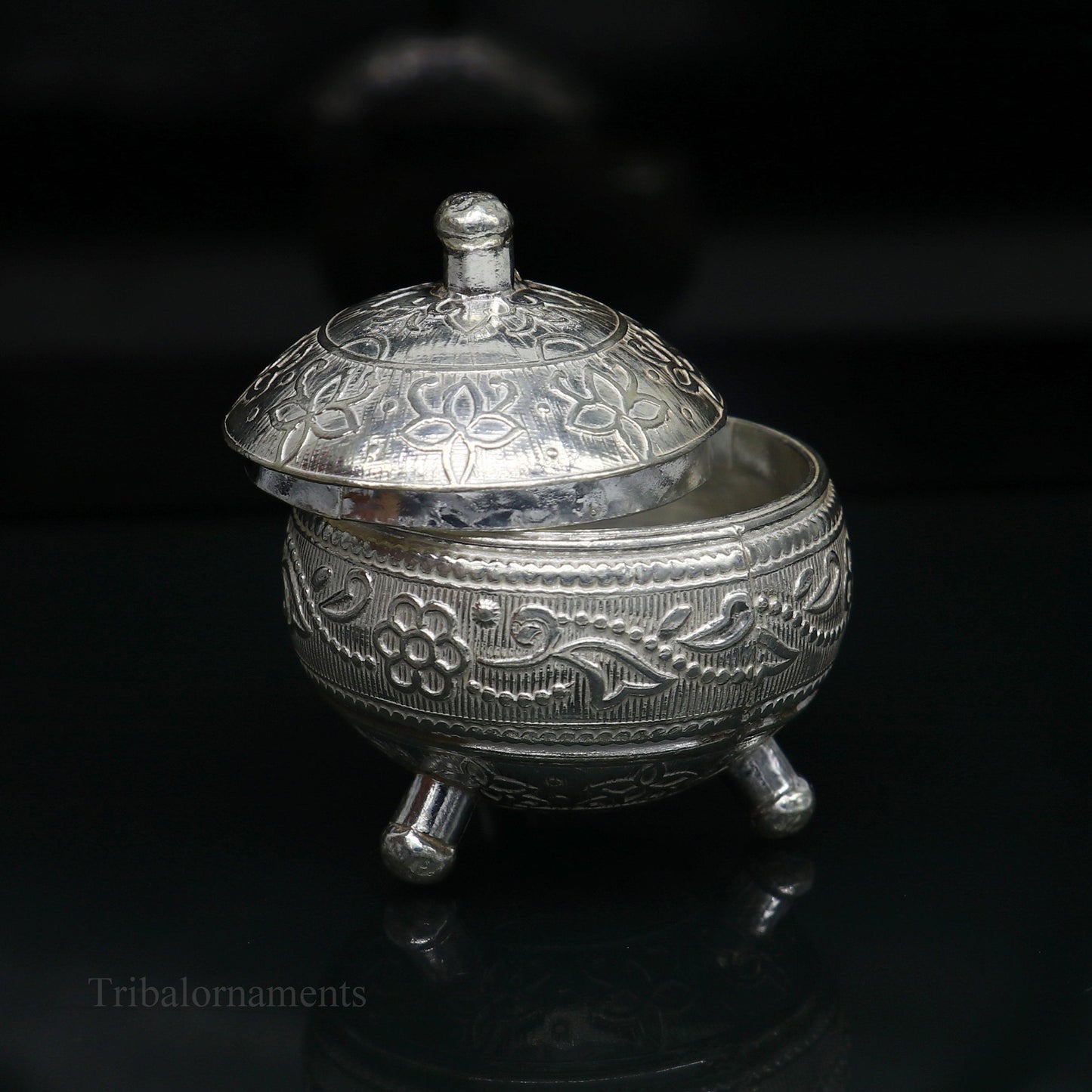 925 Sterling silver handmade fabulous trinket box, solid kumkum box, casket box, sindoor box, enamel work customized gifting box stb143 - TRIBAL ORNAMENTS