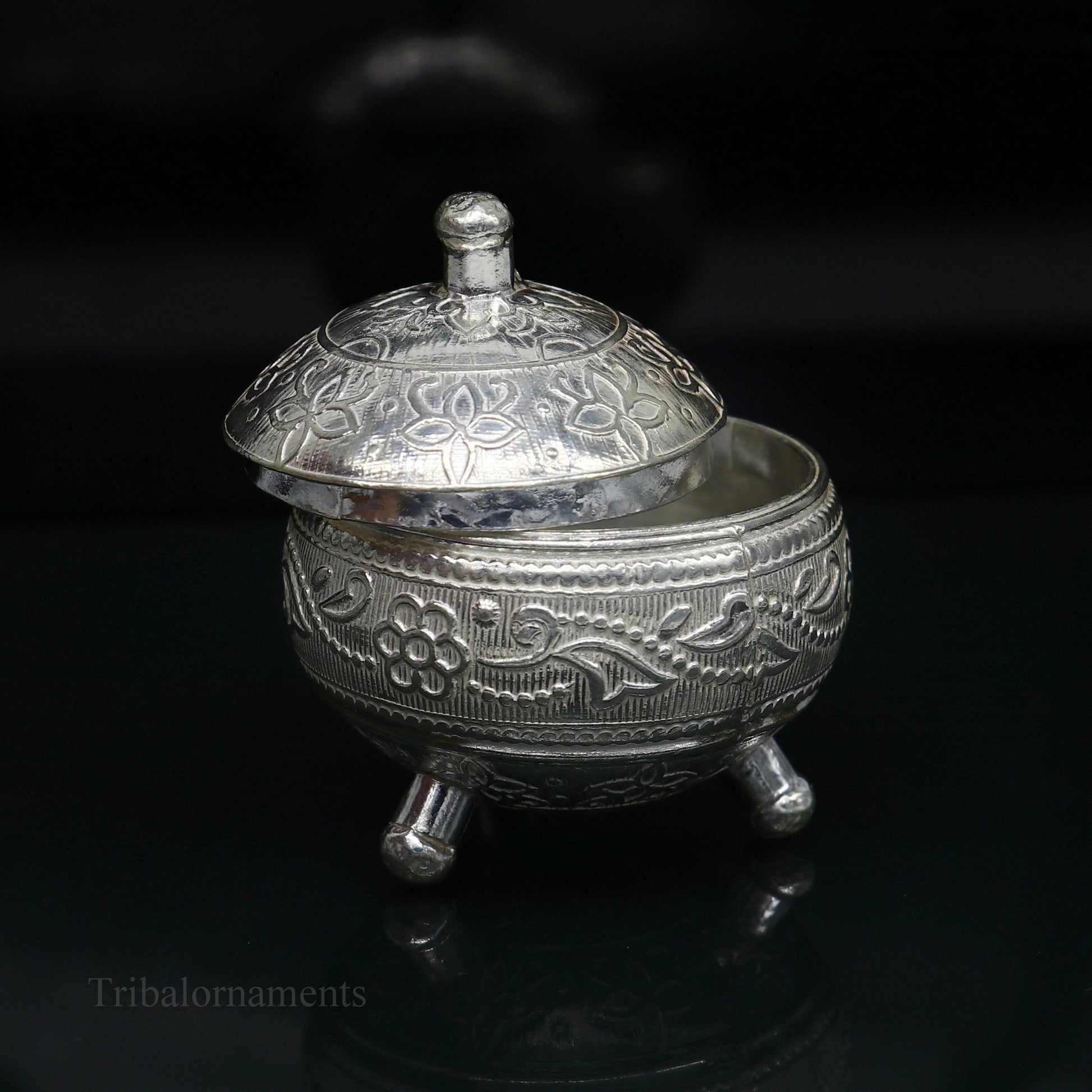 925 Sterling silver handmade fabulous trinket box, solid kumkum box, casket box, sindoor box, enamel work customized gifting box stb143 - TRIBAL ORNAMENTS