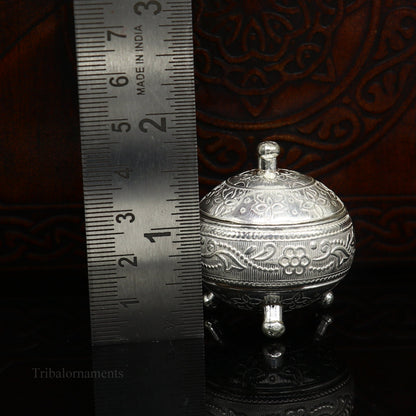 925 Sterling silver handmade fabulous trinket box, solid kumkum box, casket box, sindoor box, enamel work customized gifting box stb143 - TRIBAL ORNAMENTS