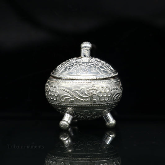 925 Sterling silver handmade fabulous trinket box, solid kumkum box, casket box, sindoor box, enamel work customized gifting box stb144 - TRIBAL ORNAMENTS