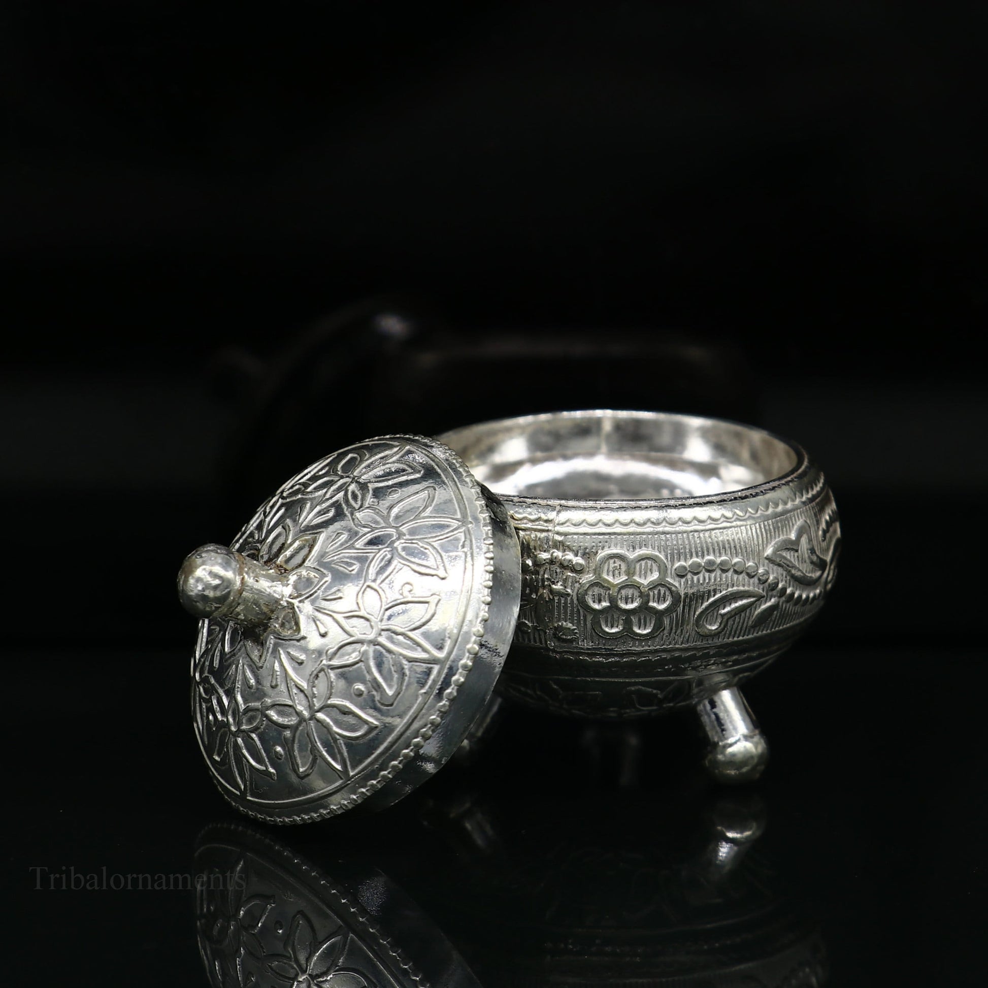 925 Sterling silver handmade fabulous trinket box, solid kumkum box, casket box, sindoor box, enamel work customized gifting box stb144 - TRIBAL ORNAMENTS