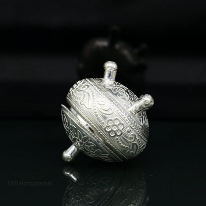 925 Sterling silver handmade fabulous trinket box, solid kumkum box, casket box, sindoor box, enamel work customized gifting box stb144 - TRIBAL ORNAMENTS