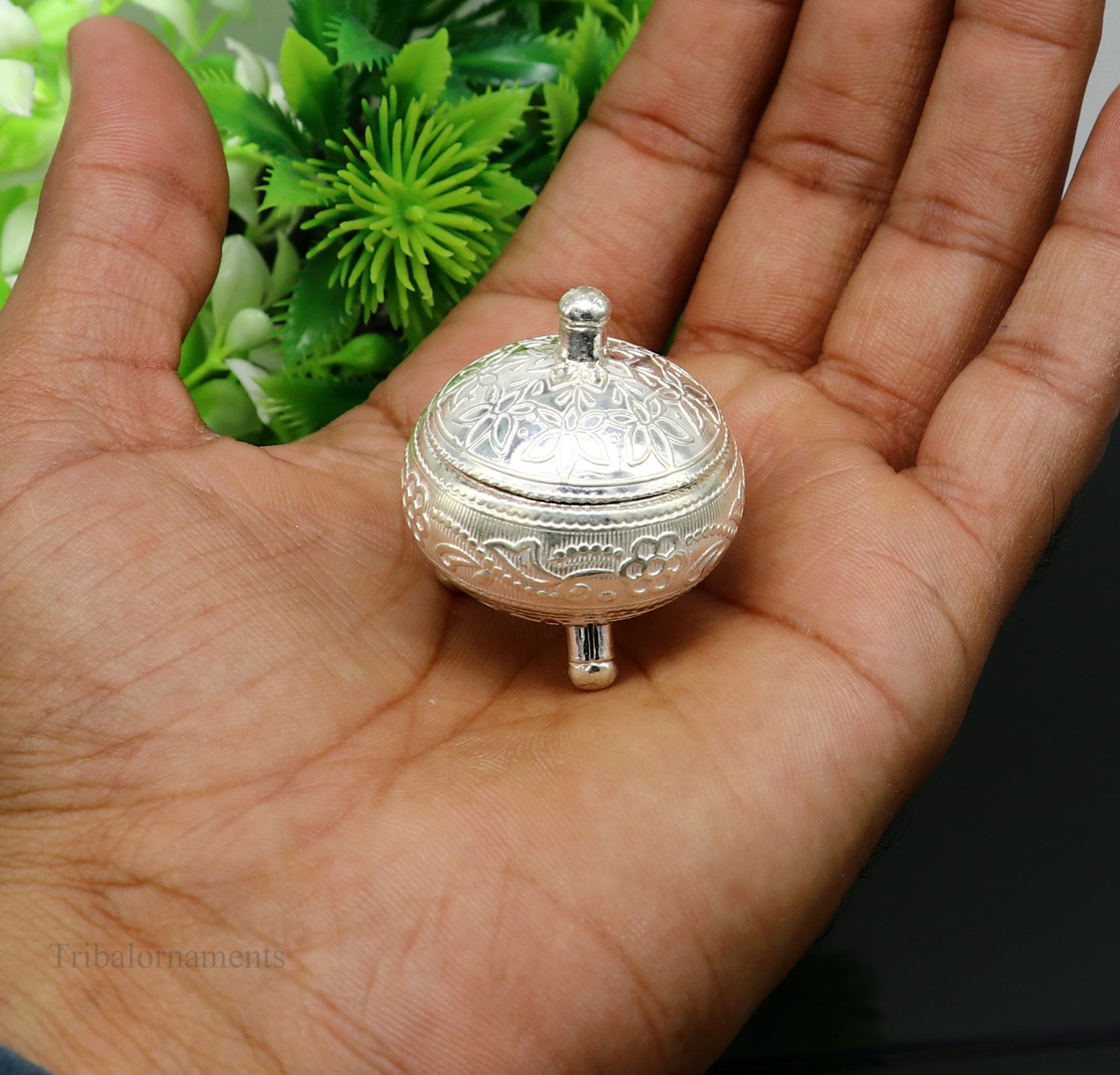 925 Sterling silver handmade fabulous trinket box, solid kumkum box, casket box, sindoor box, enamel work customized gifting box stb144 - TRIBAL ORNAMENTS