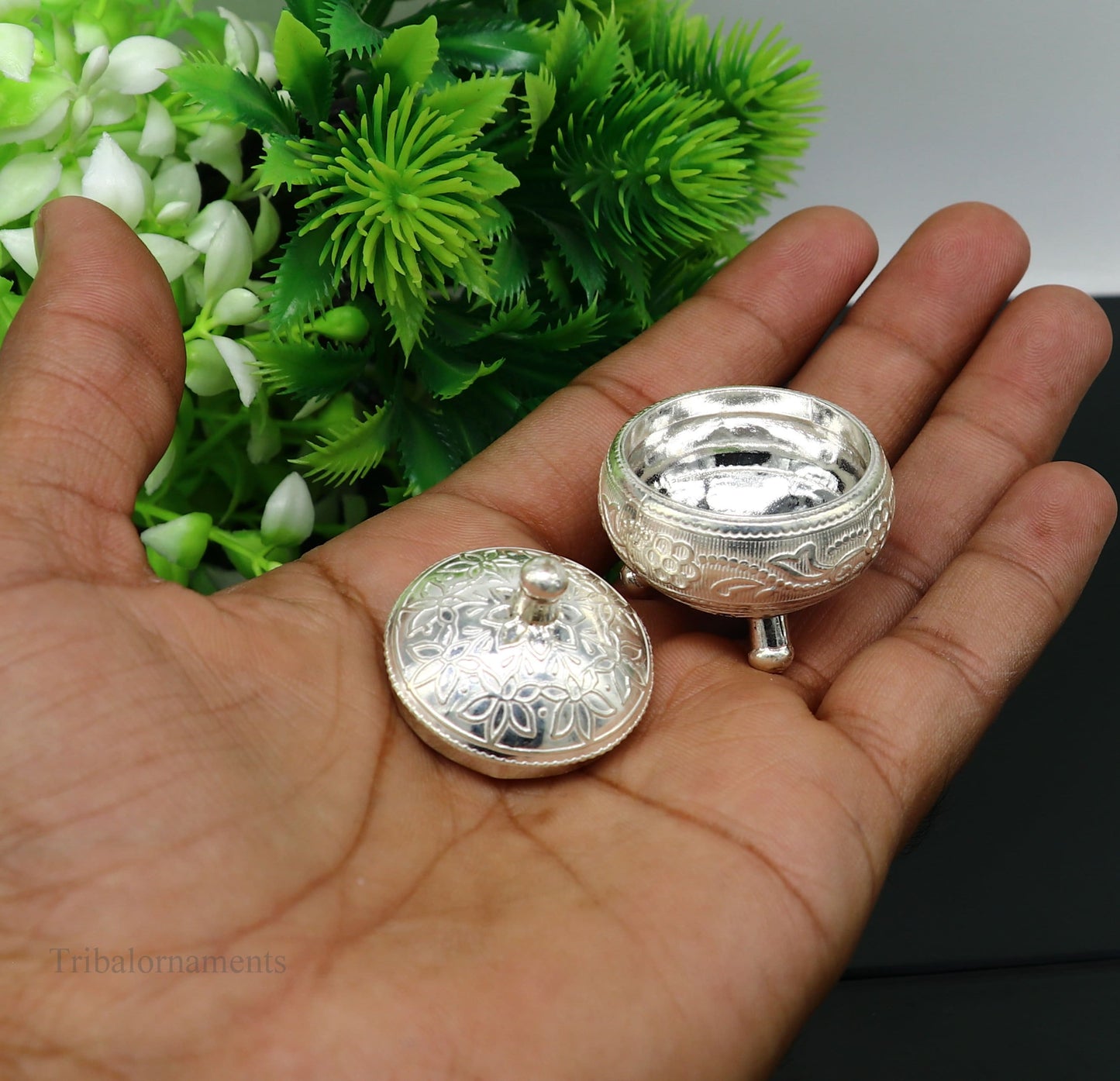925 Sterling silver handmade fabulous trinket box, solid kumkum box, casket box, sindoor box, enamel work customized gifting box stb144 - TRIBAL ORNAMENTS