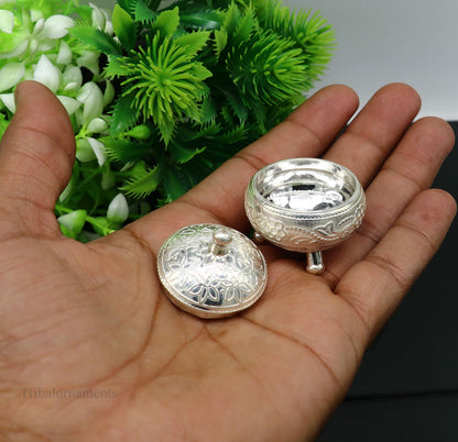 925 Sterling silver handmade fabulous trinket box, solid kumkum box, casket box, sindoor box, enamel work customized gifting box stb144 - TRIBAL ORNAMENTS