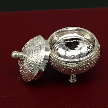 925 Sterling silver handmade fabulous trinket box, solid kumkum box, casket box, sindoor box, enamel work customized gifting box stb144 - TRIBAL ORNAMENTS