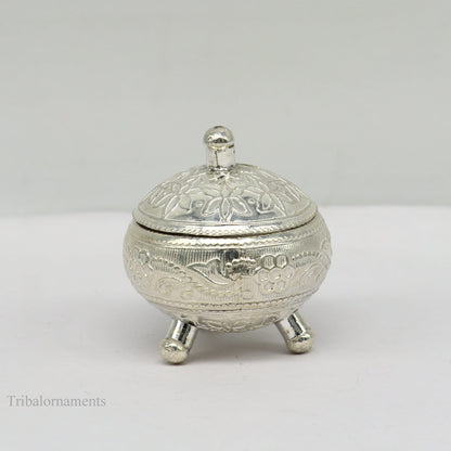 925 Sterling silver handmade fabulous trinket box, solid kumkum box, casket box, sindoor box, enamel work customized gifting box stb144 - TRIBAL ORNAMENTS