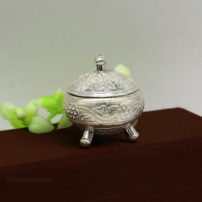 925 Sterling silver handmade fabulous trinket box, solid kumkum box, casket box, sindoor box, enamel work customized gifting box stb144 - TRIBAL ORNAMENTS
