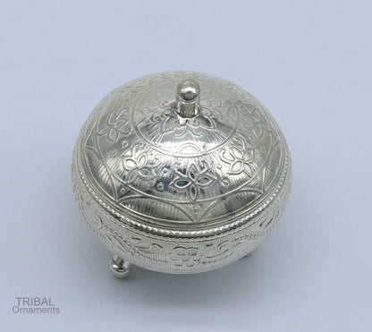925 Sterling silver handmade fabulous trinket box, solid kumkum box, casket box, sindoor box, enamel work customized gifting box stb270 - TRIBAL ORNAMENTS