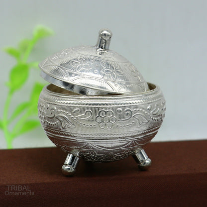 925 Sterling silver handmade fabulous trinket box, solid kumkum box, casket box, sindoor box, enamel work customized gifting box stb270 - TRIBAL ORNAMENTS