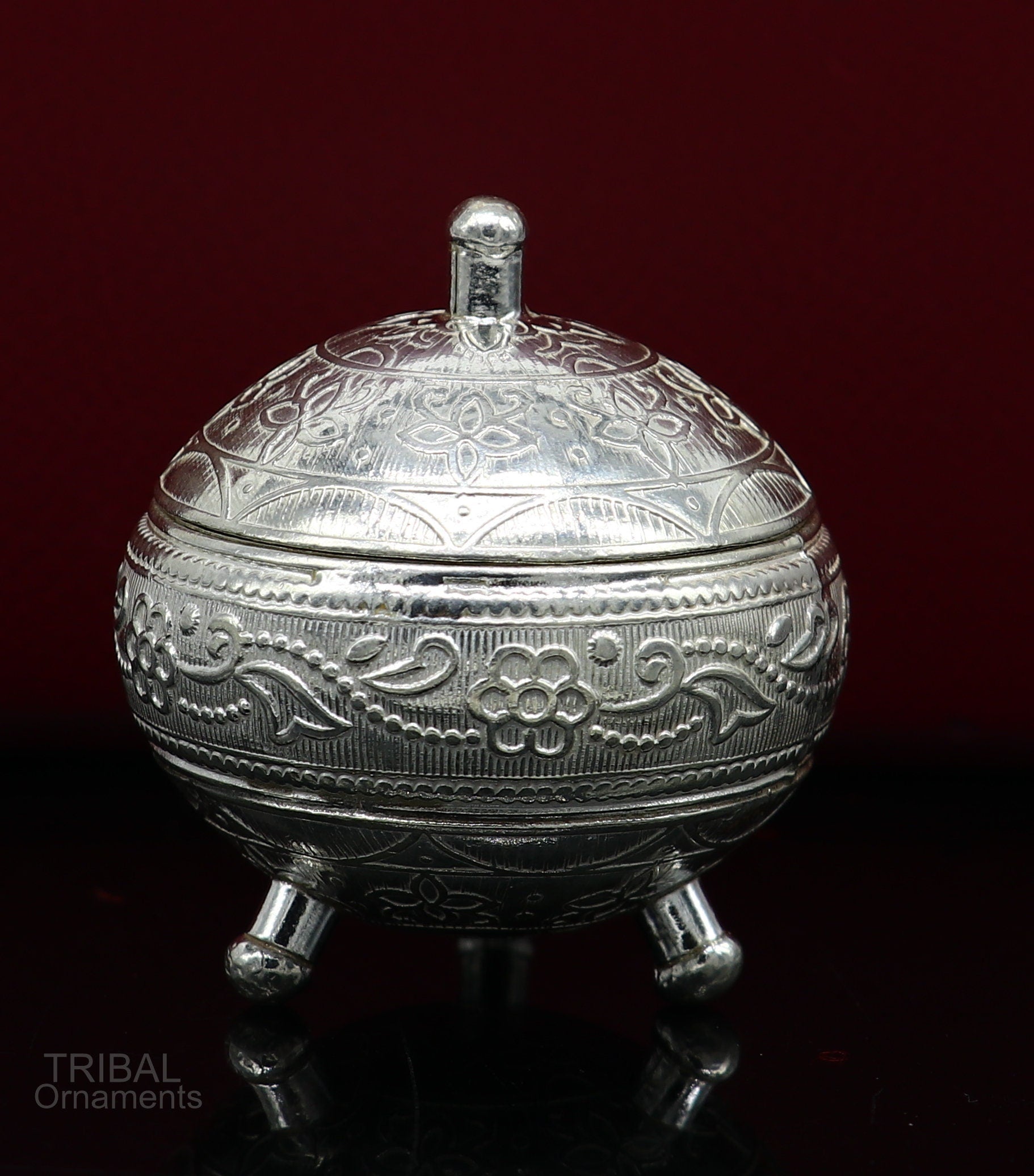 925 Sterling silver handmade fabulous trinket box, solid kumkum box, casket box, sindoor box, enamel work customized gifting box stb270 - TRIBAL ORNAMENTS