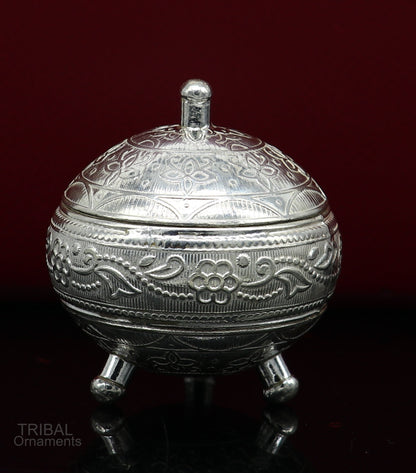 925 Sterling silver handmade fabulous trinket box, solid kumkum box, casket box, sindoor box, enamel work customized gifting box stb270 - TRIBAL ORNAMENTS