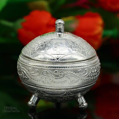 925 Sterling silver handmade fabulous trinket box, solid kumkum box, casket box, sindoor box, enamel work customized gifting box stb274 - TRIBAL ORNAMENTS