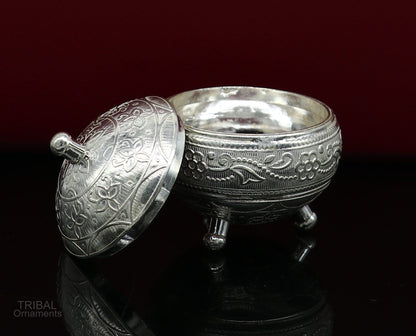 925 Sterling silver handmade fabulous trinket box, solid kumkum box, casket box, sindoor box, enamel work customized gifting box stb274 - TRIBAL ORNAMENTS