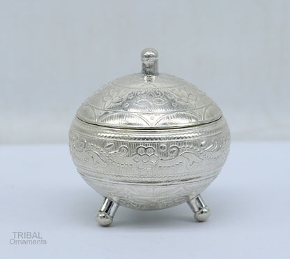 925 Sterling silver handmade fabulous trinket box, solid kumkum box, casket box, sindoor box, enamel work customized gifting box stb274 - TRIBAL ORNAMENTS