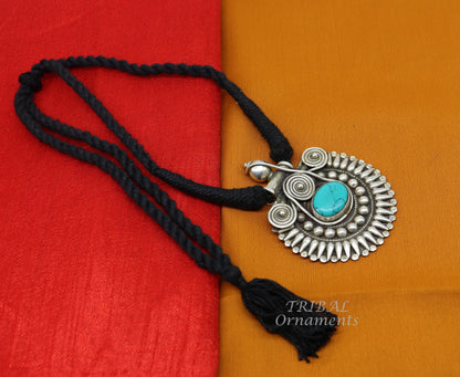 925 sterling silver handmade fabulous turquoise stone gorgeous pendant wedding women's brides belly dance ethnic  jewelry nsp498 - TRIBAL ORNAMENTS