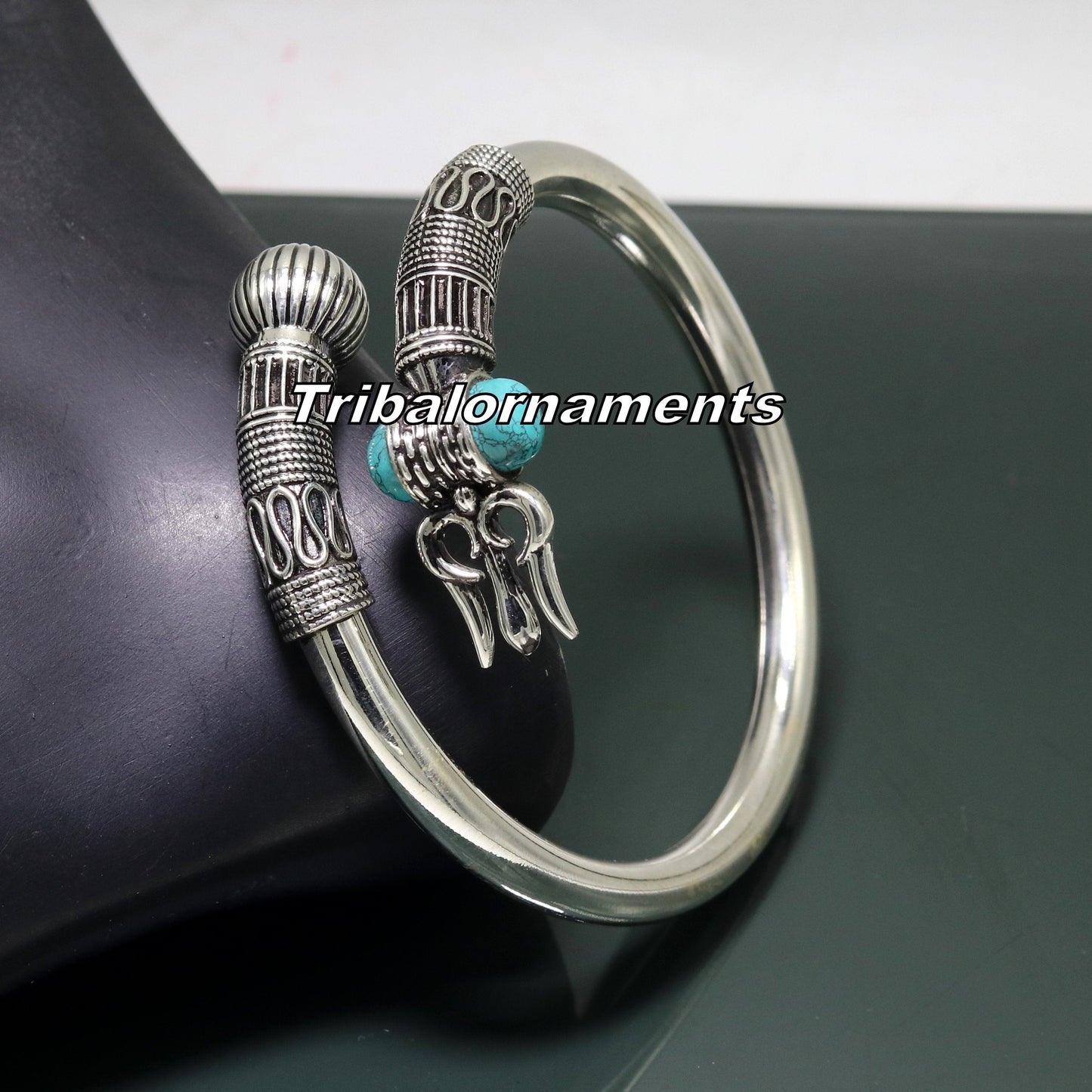 925 sterling silver handmade fabulous turquoise stone shiva kada bangle bracelet excellent customized unisex wrist temple jewelry nsk234 - TRIBAL ORNAMENTS