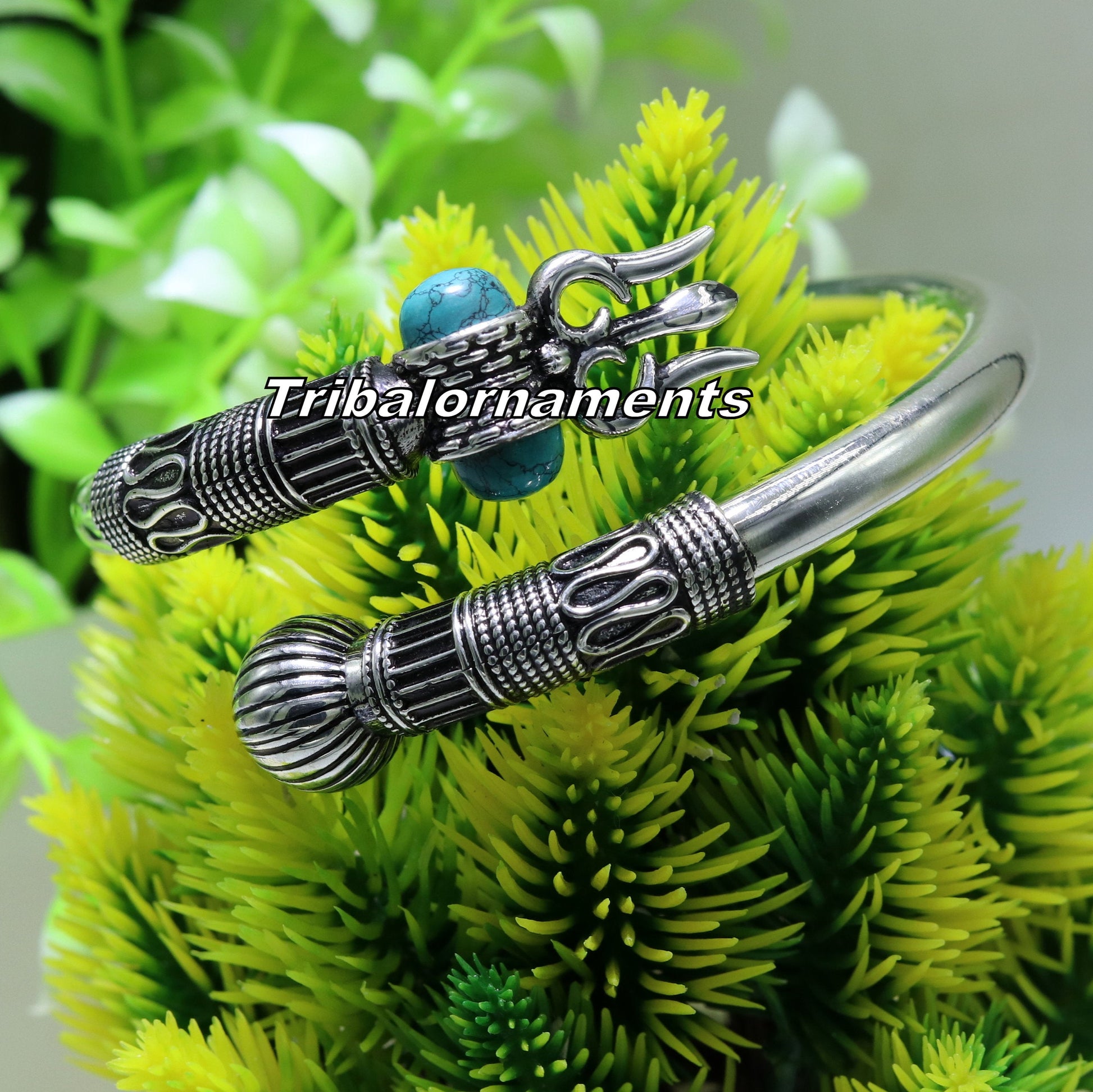 925 sterling silver handmade fabulous turquoise stone shiva kada bangle bracelet excellent customized unisex wrist temple jewelry nsk234 - TRIBAL ORNAMENTS