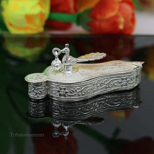 925 sterling silver handmade fabulous unique design peacock trinket box, brides gift, casket box silver article, silver utensils stb161 - TRIBAL ORNAMENTS