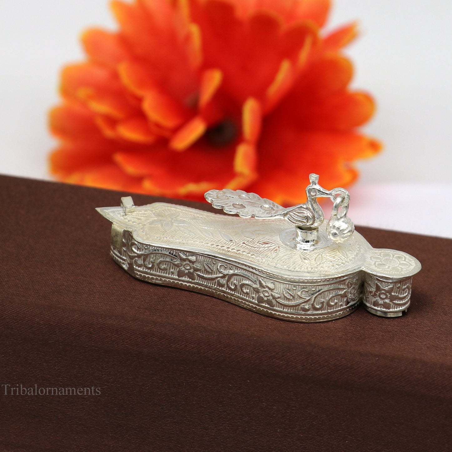 925 sterling silver handmade fabulous unique design peacock trinket box, brides gift, casket box silver article, silver utensils stb161 - TRIBAL ORNAMENTS
