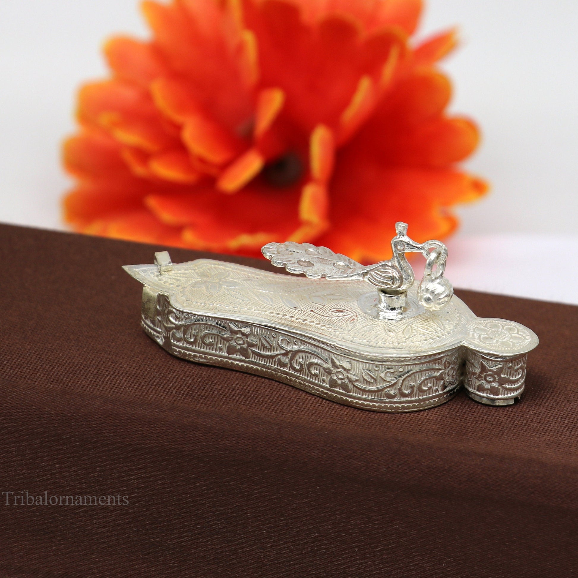 925 sterling silver handmade fabulous unique design peacock trinket box, brides gift, casket box silver article, silver utensils stb161 - TRIBAL ORNAMENTS