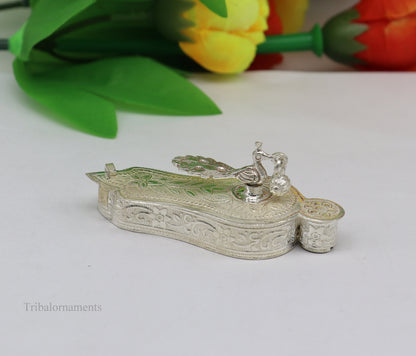 925 sterling silver handmade fabulous unique design peacock trinket box, brides gift, casket box silver article, silver utensils stb161 - TRIBAL ORNAMENTS