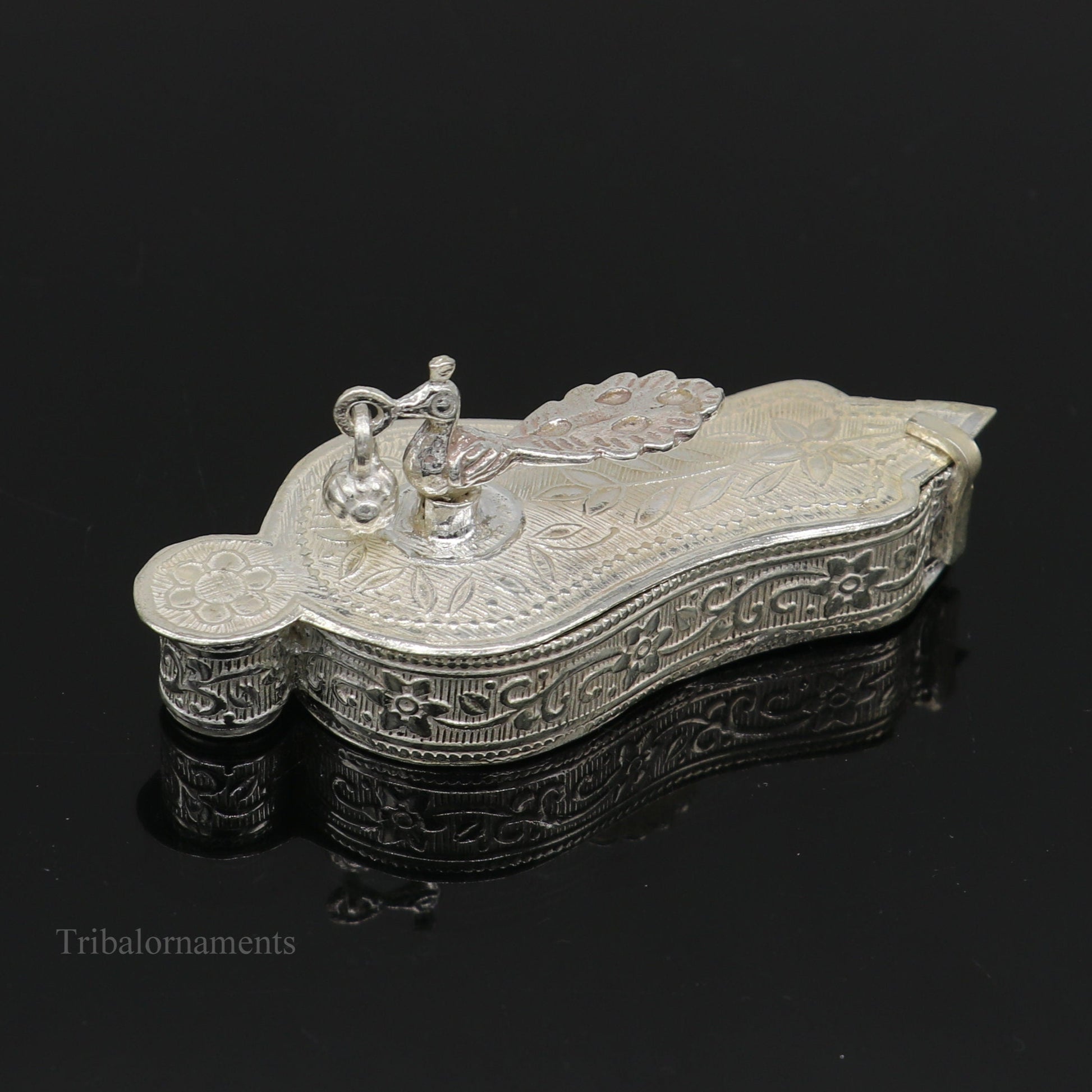 925 sterling silver handmade fabulous unique design peacock trinket box, brides gift, casket box silver article, silver utensils stb161 - TRIBAL ORNAMENTS