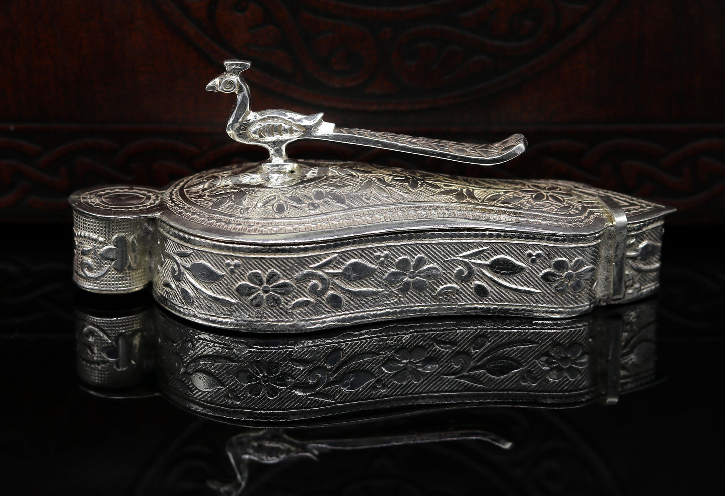 925 sterling silver handmade fabulous unique design peacock trinket box, brides gift, casket box, silver article, silver utensils su65 - TRIBAL ORNAMENTS