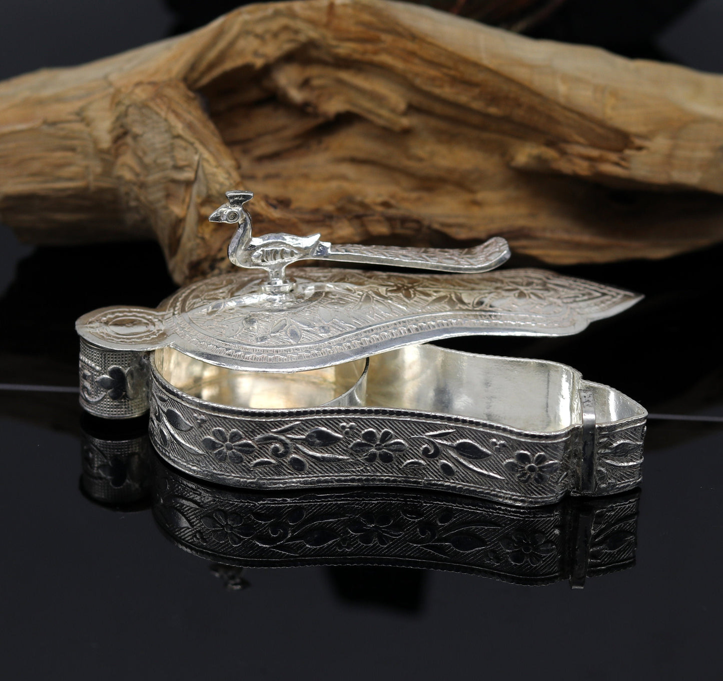 925 sterling silver handmade fabulous unique design peacock trinket box, brides gift, casket box, silver article, silver utensils su65 - TRIBAL ORNAMENTS