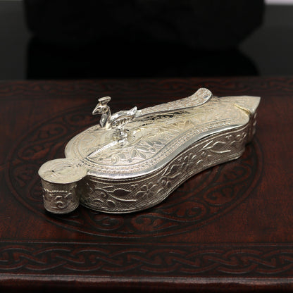 925 sterling silver handmade fabulous unique design peacock trinket box, brides gift, casket box, silver article, silver utensils su65 - TRIBAL ORNAMENTS