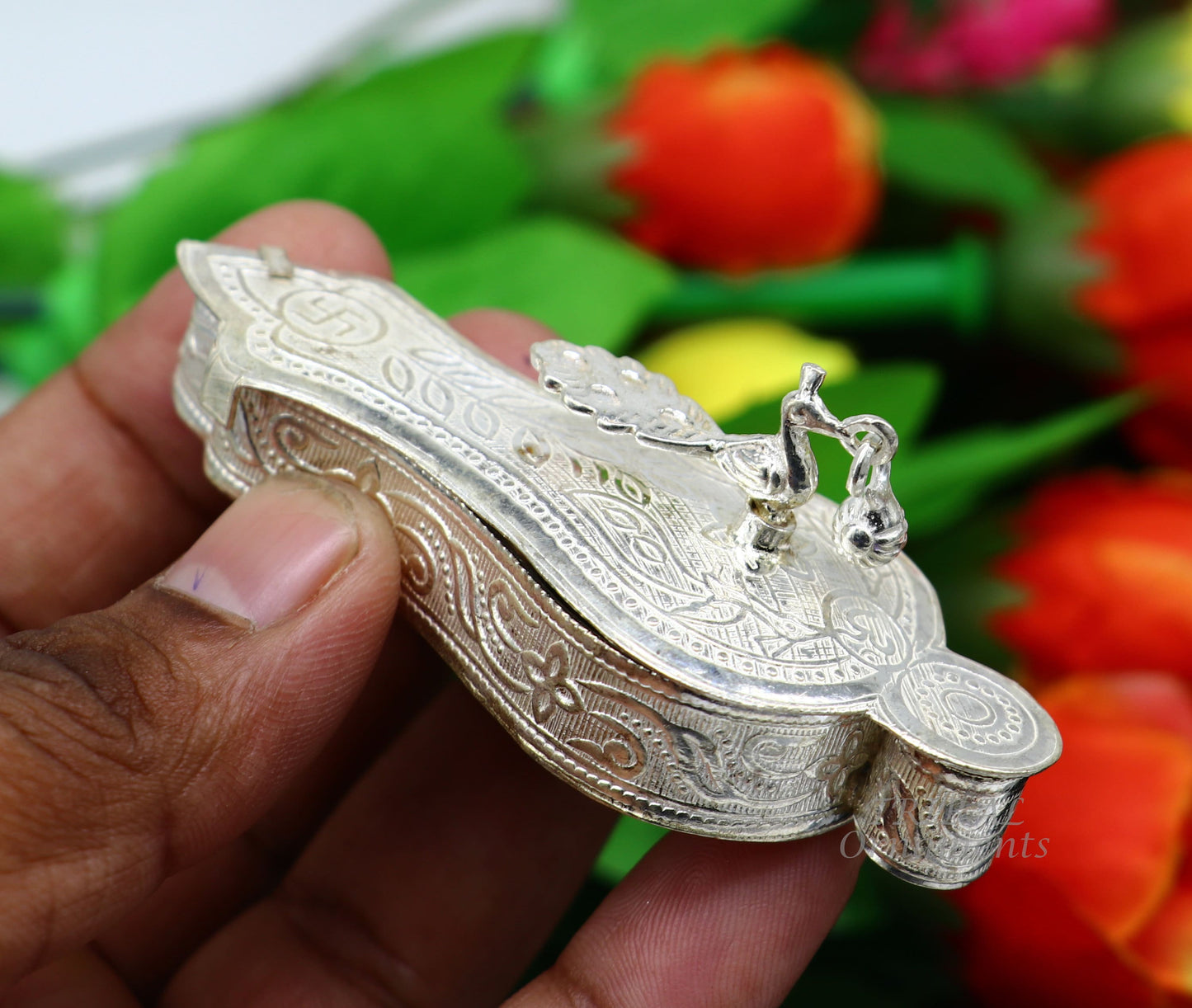 925 sterling silver handmade peacock design trinket box, unique bridal gift, decorative casket or Sindur box by TRIBAL ORNAMENTS.