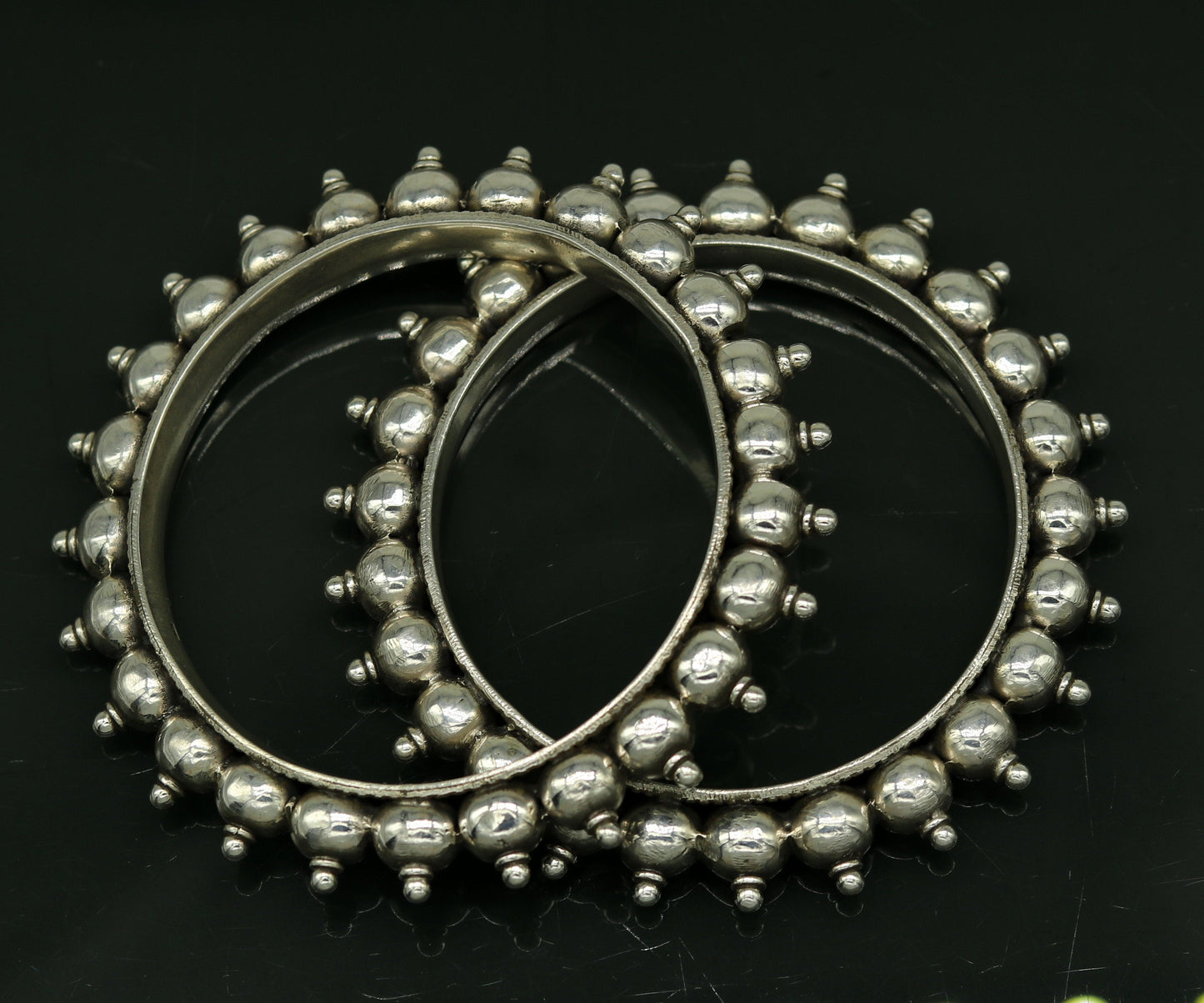 925 Sterling silver handmade vintage bangle bracelet with intricate tribal design, perfect for weddings or personalized gift jewelry.