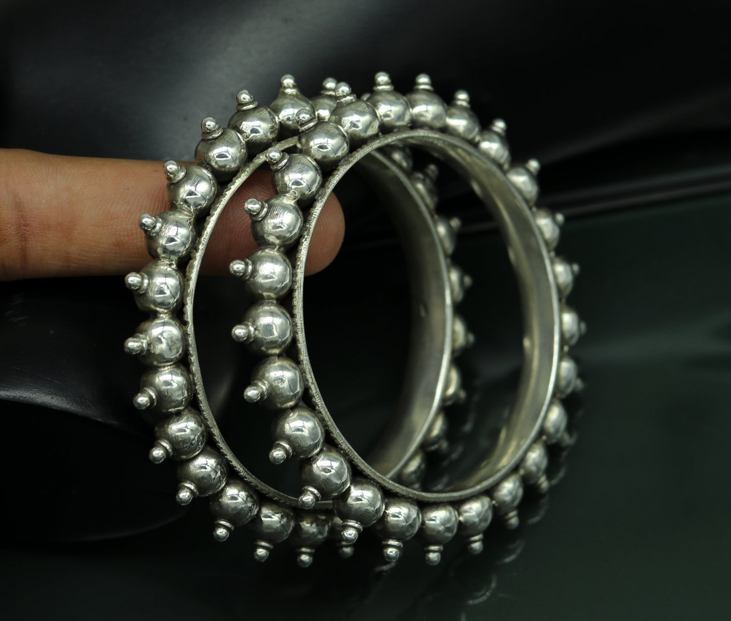 Sterling silver handmade vintage bangle bracelet with intricate design, perfect for weddings or personalized jewelry gifts.