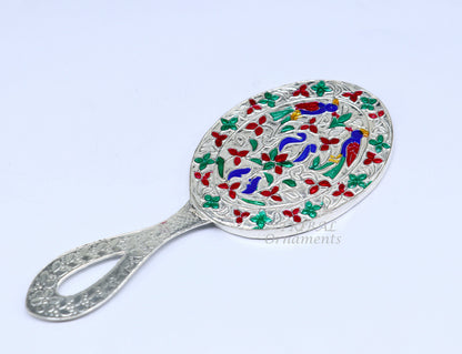 925 sterling silver handmade fabulous vintage style handmade mirror frame, amazing royal brides gifting article from india  sf19 - TRIBAL ORNAMENTS
