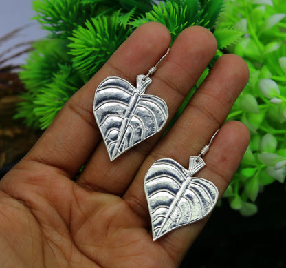 925 sterling silver handmade fancy stylish design peepal tree leaf earring excellent customized hoops earring summer collection ear491 - TRIBAL ORNAMENTS
