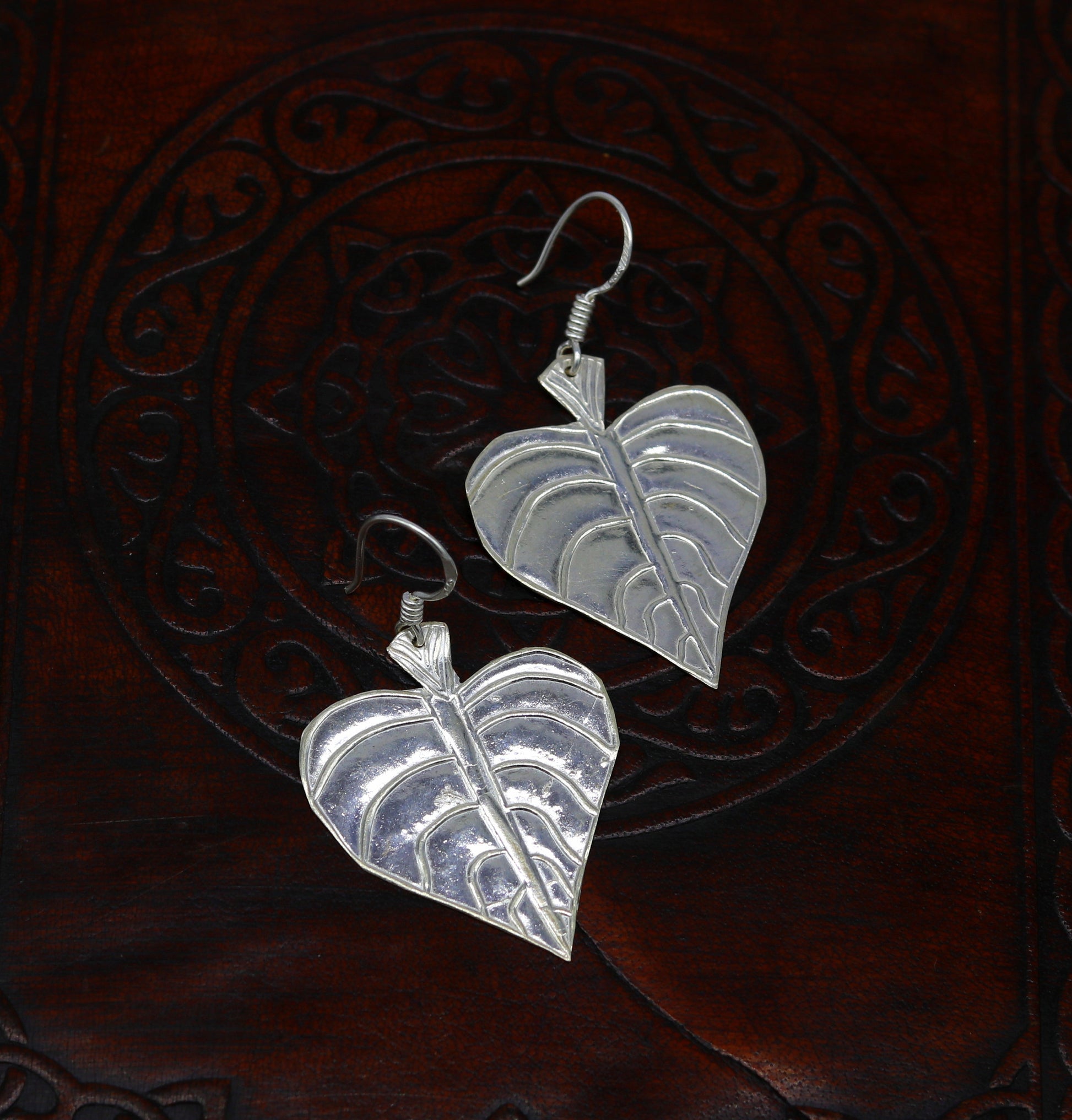 925 sterling silver handmade fancy stylish design peepal tree leaf earring excellent customized hoops earring summer collection ear491 - TRIBAL ORNAMENTS