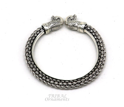 925 sterling silver handmade vintage peacock design bangle bracelet, unisex customized jewelry with tribal ornament style.