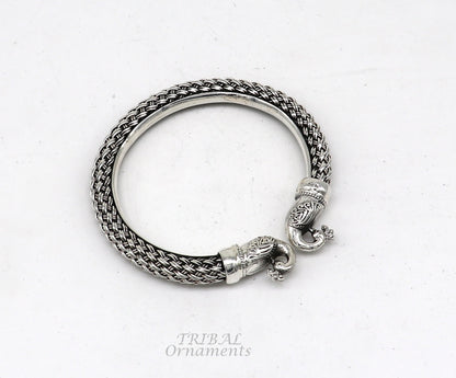 Vintage 925 sterling silver peacock design bangle bracelet by TRIBAL ORNAMENTS, unisex handmade jewelry with personalized style.