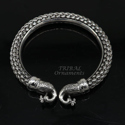 Sterling silver vintage peacock design bangle bracelet by TRIBAL ORNAMENTS, unisex handcrafted hip-hop jewelry, customizable and personalized.