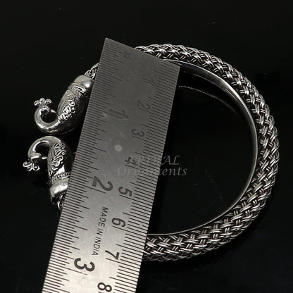 925 sterling silver vintage peacock design bangle bracelet by TRIBAL ORNAMENTS, handmade unisex fashionable jewelry, customizable and unique.