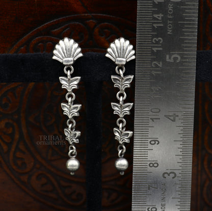 Sterling silver handmade floral drop dangle earrings from India, lightweight fancy jewelry for brides or girls by TRIBAL ORNAMENTS.