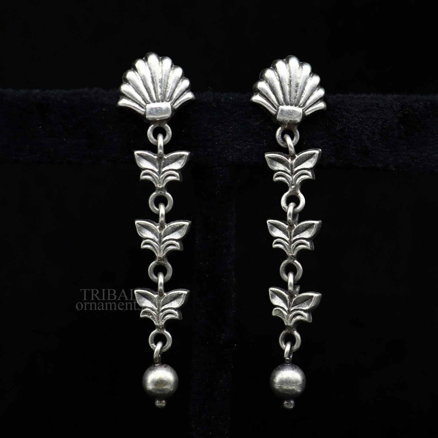 925 sterling silver handmade floral design drop dangle long light weight fancy girl's earring brides jewelry from india ear1142 - TRIBAL ORNAMENTS