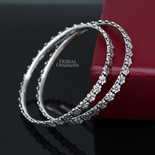 925 sterling silver handmade floral design fabulous bangle bracelet, best brides silver jewelry gifting girl's bangles nba331 - TRIBAL ORNAMENTS