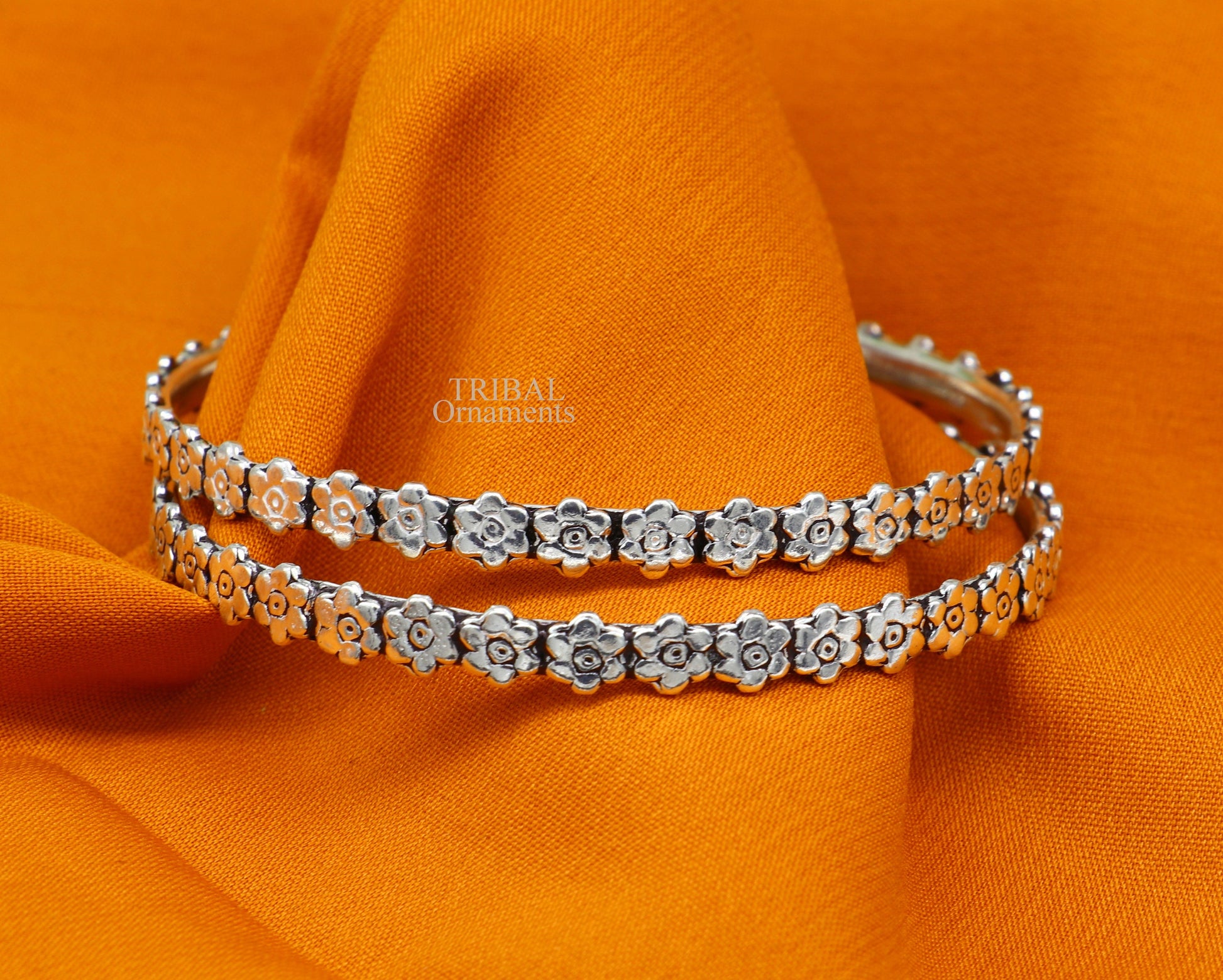 925 sterling silver handmade floral design fabulous bangle bracelet, best brides silver jewelry gifting girl's bangles nba331 - TRIBAL ORNAMENTS