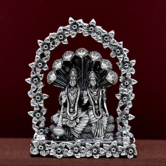 925 Sterling silver handmade floral design Indian Idols Laxmi & Lord Vishnu with snake Statue figurine, puja articles decorative gift art14 - TRIBAL ORNAMENTS