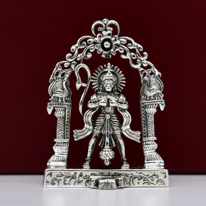 925 Sterling silver Lord Hanuman standing idol with floral design, Indian puja statue, handmade decorative figurine by TRIBAL ORNAMENTS
