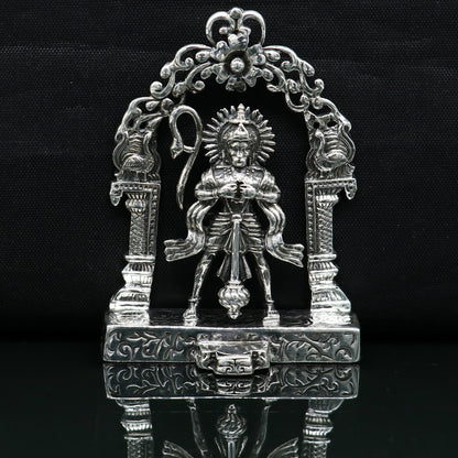 925 Sterling silver Lord Hanuman standing figurine with floral design, Indian idol for puja, decorative gift, handmade tribal ornaments